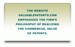 the website valuablepatents.com emphasizes Hoffman Patent Firm's philosophy of realizing the commercial value of patents